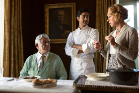 Om Puri, Manish Dayal, and Helen Mirren in The Hundred-Foot Journey