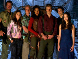 Adam Baldwin, Jewel Staite, Alan Tudyk, Gina Torres, Nathan Fillion, Sean Maher, and Summer Glau in Serenity