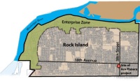 Rock Island's current enterprise zone and the site of the proposed Ace and Panera project