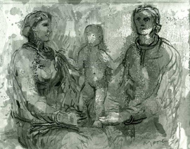 Two Seated Women & a Child