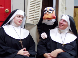 Jessica Myers and Terese Touvelle, with Sister Mary Annette