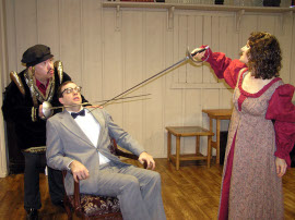 Stephen Baldridge, Paul Workman, and Diane Greenwood in Moon Over Buffalo