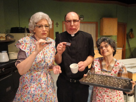 Licia Watson, Tom Walljasper, and Nicole Savitt in Church Basement Ladies 2: A Second Helping