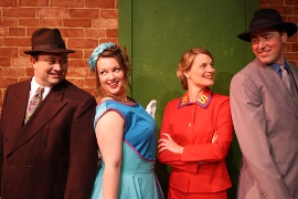 J. Adam Lounsberry, Tracy Pelzer-Timm, Jenny Winn, and Nathan Bates in Quad City Music Guild's Guys & Dolls