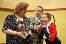 Kristine Oswald, Roger Akers, and Sarah Lousberry in The 25th Annual Putnam County Spelling Bee
