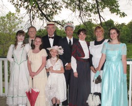 JJ Johnson, John Donald O'Shea, Jay Rakus, Leigh VanWinkle, Sue Somes, and Elisabeth Gonzales (back row); Lauren VanSpeybroeck, Katie Osborne, and Laila Haley (front row) in Meet Me in St. Louis