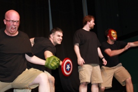Jake Walker, Andy Koski, Adam Lewis, and Nate Curlott in The Complete Works of William Shakespeare [abridged]