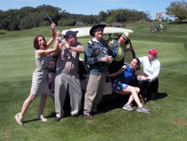Deborah Kennedy, Alan Knoll, Tom Milligan, Marquetta Senters, Amber Snyder, and Ryan Gaffney in the Old Creamery Theatre's The Fox on the Fairway