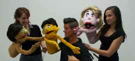 Erin Churchill, Bryan Tank, and Kelly Lohrenz in Avenue Q