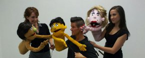 Erin Churchill, Bryan Tank, and Kelly Lohrenz in the District Theatre's Avenue Q