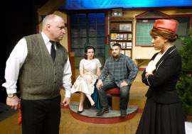 Bill Peiffer, Liz Paxton, Nicholas Charles Waldbusser, and Carli Talbott in the Playcrafters Barn Theatre's The Christmas Express