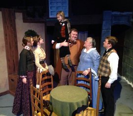 Martha Behnke, Lauren VanSpeybroeck, Lillian Cobert, James Fairchild, Dolores Sierra, and Aaron Lord in A Christmas Carol