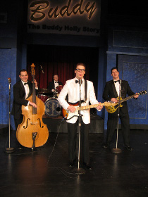 John Hays, Tristan Layne Tapscott, Dalen Gunn, and A.J. Haut in Buddy: The Buddy Holly Story