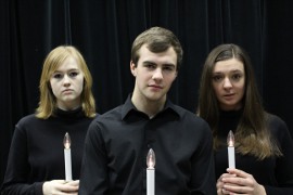 Amanda Zweibohmer, Jordan Webster-Moore, and Shannon Rourke in The Laramie Project