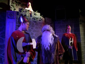 Max Moline, Abbey Donohoe, Wendy Czekalski, and Daniel Williams in Monty Python's Spamalot