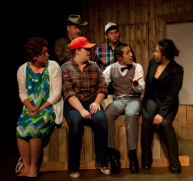 Aaron Lord, Brant Peitersen, Kailey Ackermann, Ty Lane, Calvin Vo, and Macy Marie Hernandez in Bat Boy: The Musical, photo by Jessica Sheridan, Shared Light Photography