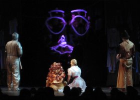 Caleb Jernigan, Heather Baisley, Carly Berg, and Robert Rice in the Clinton Area Showboat Theatre's The Wizard of Oz