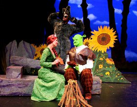 Melissa Anderson Clark, Matthew McFate, and Brian Peterson in Countryside Community Theatre's Shrek: The Musical