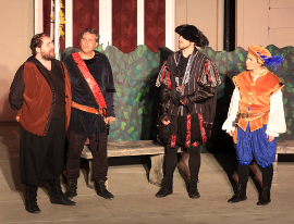 Doug Adkins, Mischa Hooker, Tyler Henning, and Irene Herzig in Genesius Guild's Twelfth Night