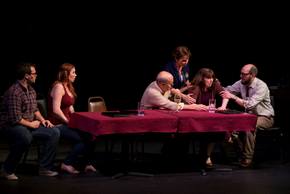 Cullen Rogers, Paige ManWaring, Brian Pauley, Judy Knudtson, Brigitte Ditmars, and Matt W. Miles in The Big Meal