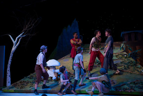 Chandler Smith, Eli Emmitt, Samuel Leicht, Tyler Klingbiel, Cecelia Ryan, Jaguer Heier, and Daxtun Heier in Peter Pan