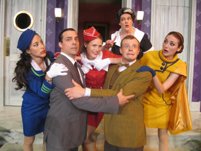 Cara Moretto, Cory Boughton, Jacqueline Keeley, Elizabeth Loos, Tristan Tapscott, and Theresa McGuirk in Boeing-Boeing