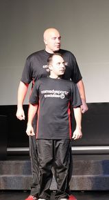 ComedySportz's Brent Tubbs (front) and Patrick Adamson