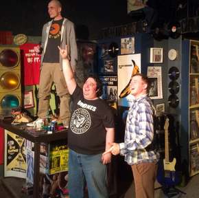 Anthony Natarelli, Joe Maubach, and Tristan Tapscott in the District Theatre's High Fidelity