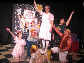 Erin Churchill, Brooke Schelly, Kirsten Sindelar, Sunshine Ramsey, Chris Galvan, Brad Hauskins, Nicholas Munson, and Janos Horvath in Junie B. Jones: The Musical