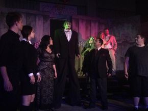 Anthony Natarelli, Liv Lyman, Erin Platt, Sara Wegener, Nancy Teerlinck, Jason Platt, Jennifer Sondgeroth, David Miller, and Christopher Tracy in The Addams Family