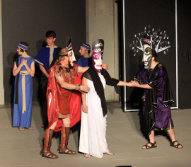 Bob hanske, Katie Ross, and Doug Adkins in Alcestis