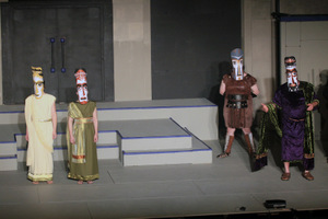 Andrea Braddy, Mattie Gelaude, Doug Adkins, and Bob Hanske in Antigone