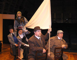 Greg Bouljon, Adam Overberg, Mary Bouljon, Chris White, and John VanDeWoestyne in Around the World in 80 Days