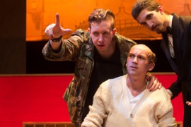 Matthew Kerr, Cayle Higgins. and John D'Aversa in The Arsonists; photo by Long Nguyen