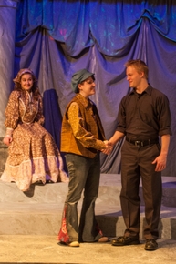 Jessica Holzknecht, Rowan Crow, and Keenan Odenkirk in As You Like It; photo courtesy of Augustana Photo Bureau/Nadia Panasky '17