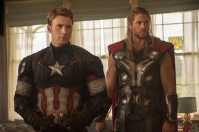 Chris Evans and Chris Hemsworth in Avengers: Age of Ultron