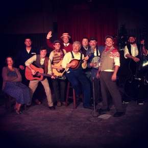 Linda Ruebling, Brant Peitersen, Tom Vaccaro, Anthony Natarelli, Mike Kelly, Mark Ruebling, Chris Tracy, Rocky Kampling, Aaron Lord, and Kyle Jecklin in Big Rock Candy Christmas