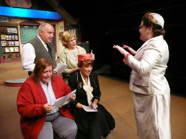 (seated) Lisa Kahn, Carli Talbott; (standing) Bill Peiffer, Nancy Teerlinck, and Donna Weeks in The Christmas Express