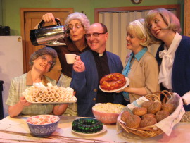 Nicole Savitt, Regina Webster, Tom Walljasper, Molly Laurel, and Emily Bodkin in Church Basement Ladies