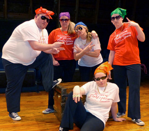 Bryan Woods, Stacy McKean Herrick, Angela Rathman, Rebecca McCorkle, and Martha O'Connell in The Complete Works of William Shakespeare Abridged