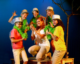 Alison Scherer (center) and ensemble members in Children of Eden