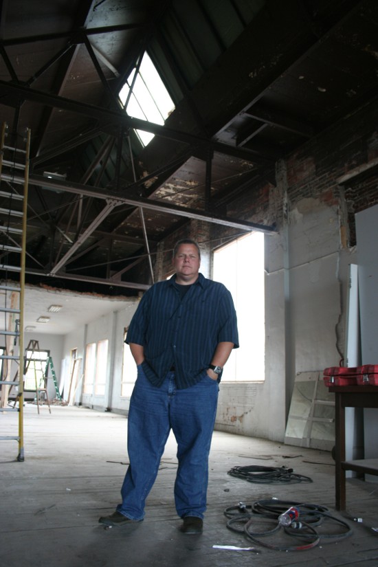 Developer Tim Baldwin in the Democrat building. The skylight, he said, will be integrated into the design of one apartment.