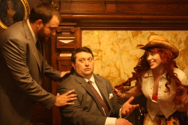 Paul Workman, J. Adam Lounsberry, and Sara Wegener in Dirty Rotten Scoundrels