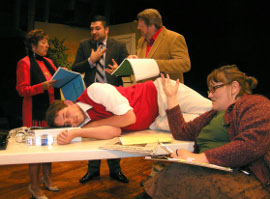 Rosemary Ocar, Kevin Maynard, Nicholas Waldbusser, Don Hazen, and Molly Schmelzer in the Richmond Hill Barn Theatre's Don't Talk to the Actors