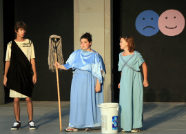 Michael Phillips, Lisa Pilgrim, and Claira Hart in Ecclesiazusae