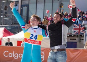 Taron Egerton and Hugh Jackman in Eddie the Eagle