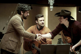Oscar Isaac, Justin Timberlake, and Adam Driver in Inside Llewyn Davis