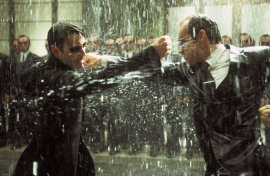 Keanu Reeves and Hugo Weaving in The Matrix Revolutions
