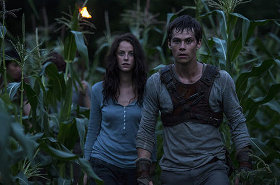 Kaya Scodelario and Dylan O'Brien in The Maze Runner