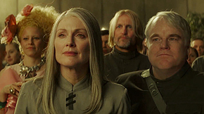 Elizabeth Banks, Julianne Moore, Woody Harrelson, and Philip Seymour Hoffman in The Hunger Games: Mockingjay - Part 2